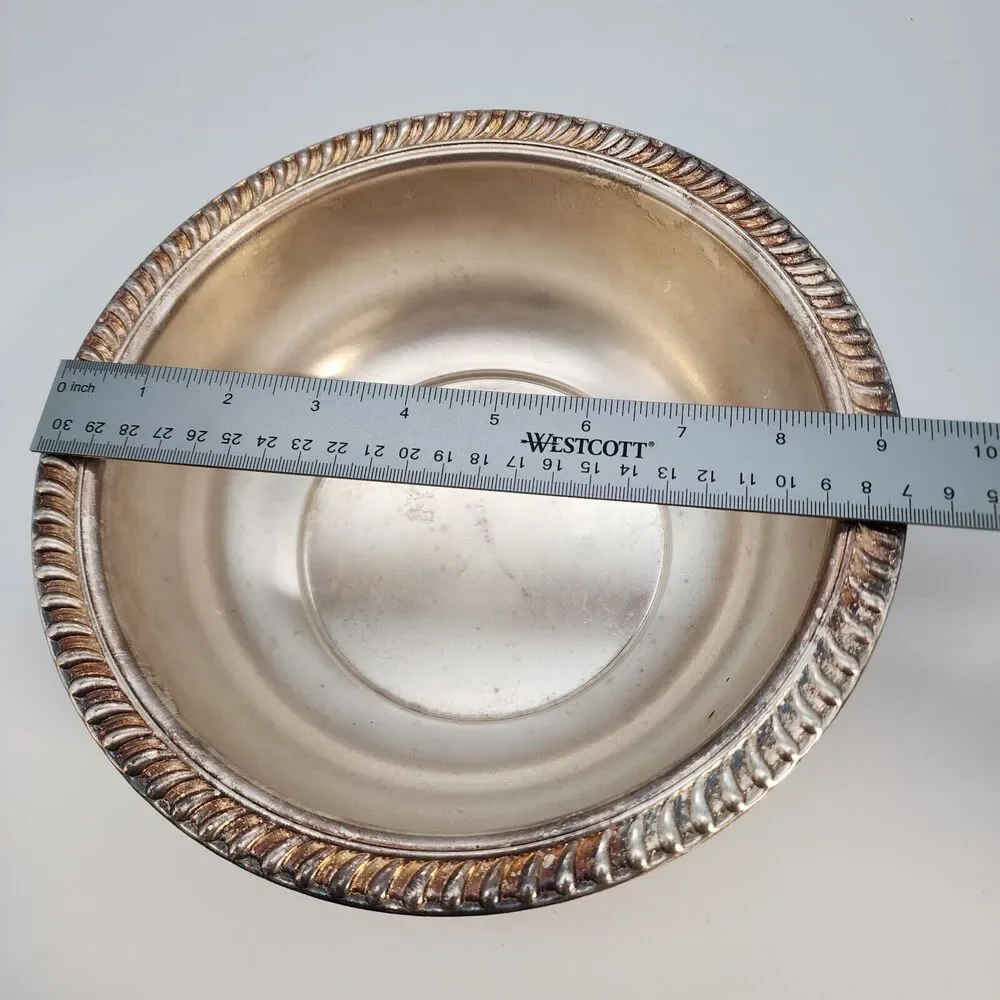 Vintage Silver Plated Bowl Eales 1779 Rope Rim India 9.5x3